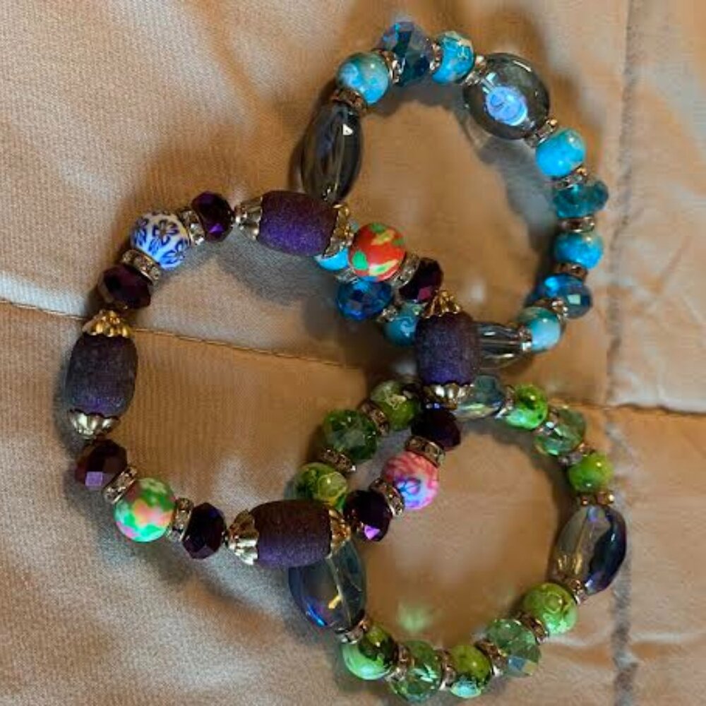 Set of 3 Handmade Beaded Bracelets by Unique By Faith® of various colors